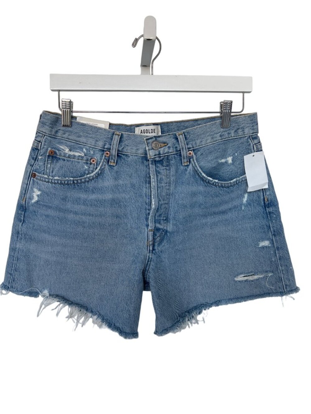 Agolde Parker Swapmeet Color Long Frayed Denim Shorts - Picture 6 of 8